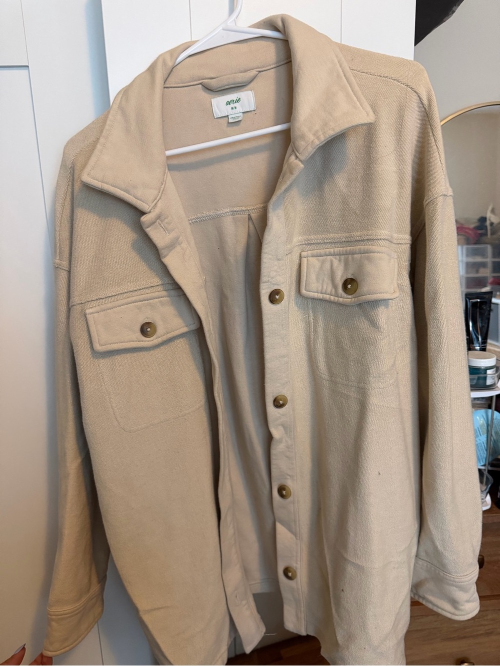 aerie Beige Button-Front Shacket